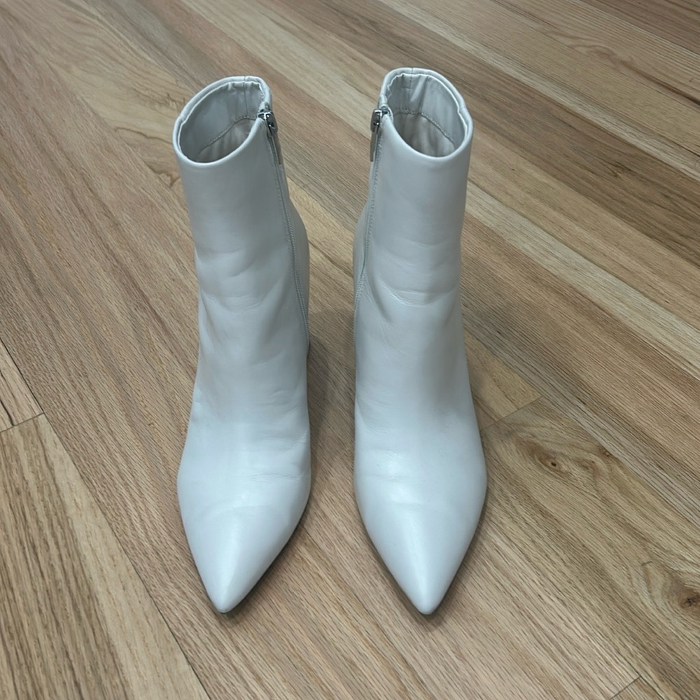 Ivory/white pointed toe ankle boots